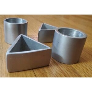 Vintage Brutalist Metal Napkin Rings Set 4 Geometric Circle Triangle Silver MCM
